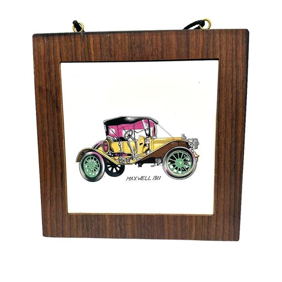 Vintage Other - Vintage Ceramic Tile in Wood Antique Cars Automobile Maxwell 1911 Made in Japan